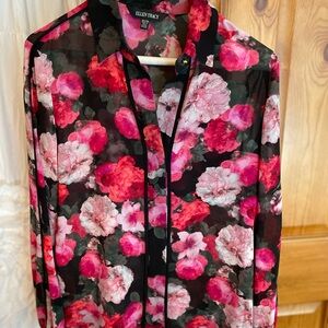 Ellen Tracy Black Floral Blouse
